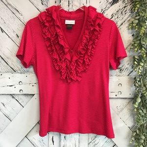 Soft Surroundings Striped Ruffles Blouse Tee S